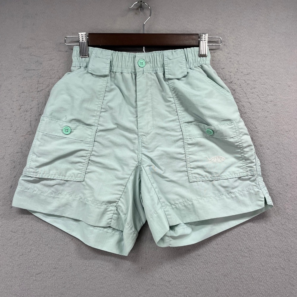 AFTCO M01 Fishing Shorts Boys‎ 26 Mint Green Nylon Utility Cargo Gorpcore Angler